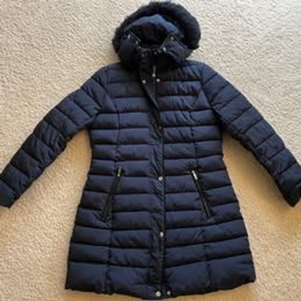 Tommy Hilfiger Long Navy Blue Puffer Parka Coat Women L